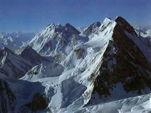 
View From K2 Summit July 12, 1979 - Hidden Peak, Gasherbrums II, III, IV And the three summits of Broad Peak - K2: Mountain Of Mountains book
